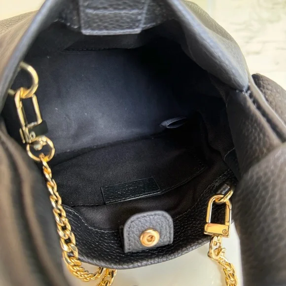 Quince Italian Leather Mini Bow Mini Shoulder Bag Pebbled Crossbody Gold Chain - Picture 11 of 14